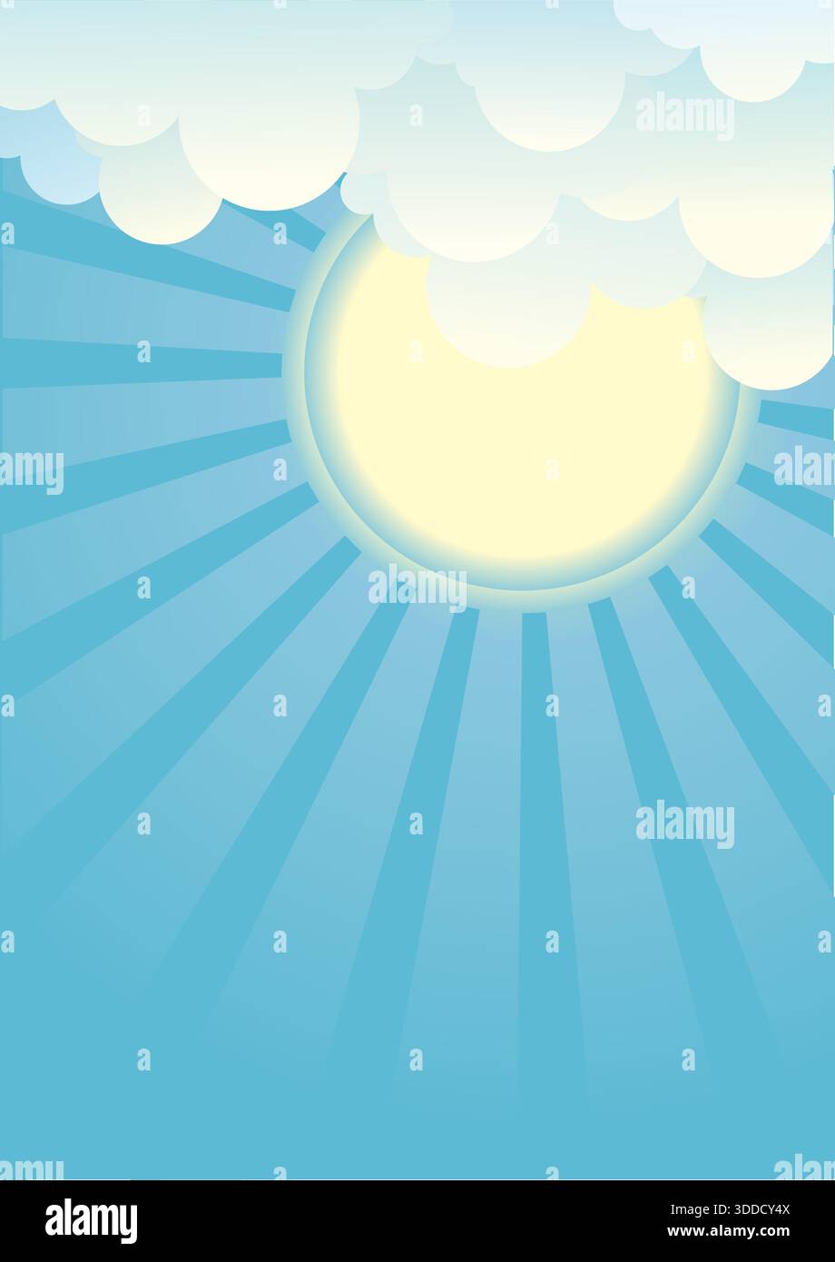 Sun and blue sky with beautiful clouds vector nature poster ...