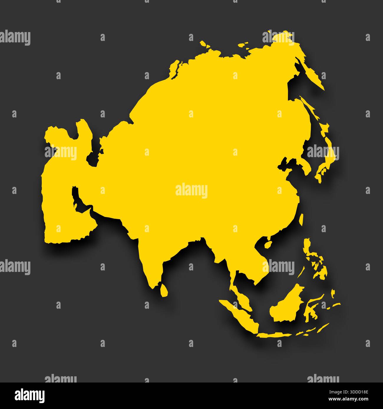 Map shows the outline of Asia in yellow on a dark surface. The shape ...