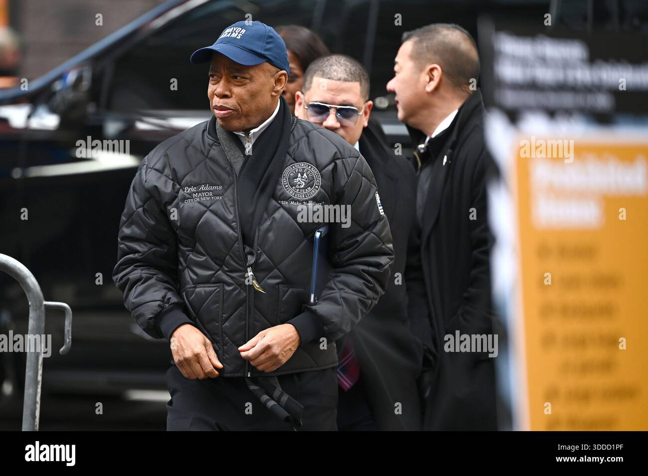 Outgoing New York City Mayor Eric Adams arrives at a press briefing ...