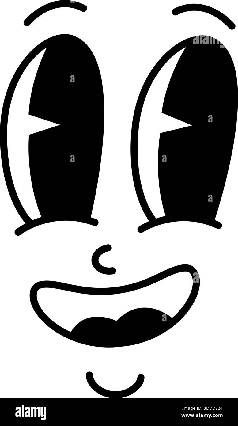 Happy cartoon face with big sparkling eyes and cheerful smile. Vector ...