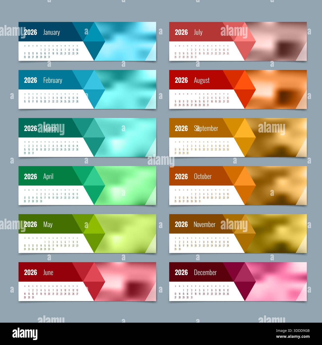 Calendar planner for 2026. 2026 calendar design, set of 12 months ...