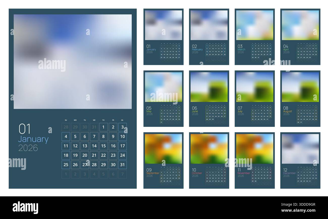 Calendar planner for 2026. 2026 calendar design, set of 12 months ...