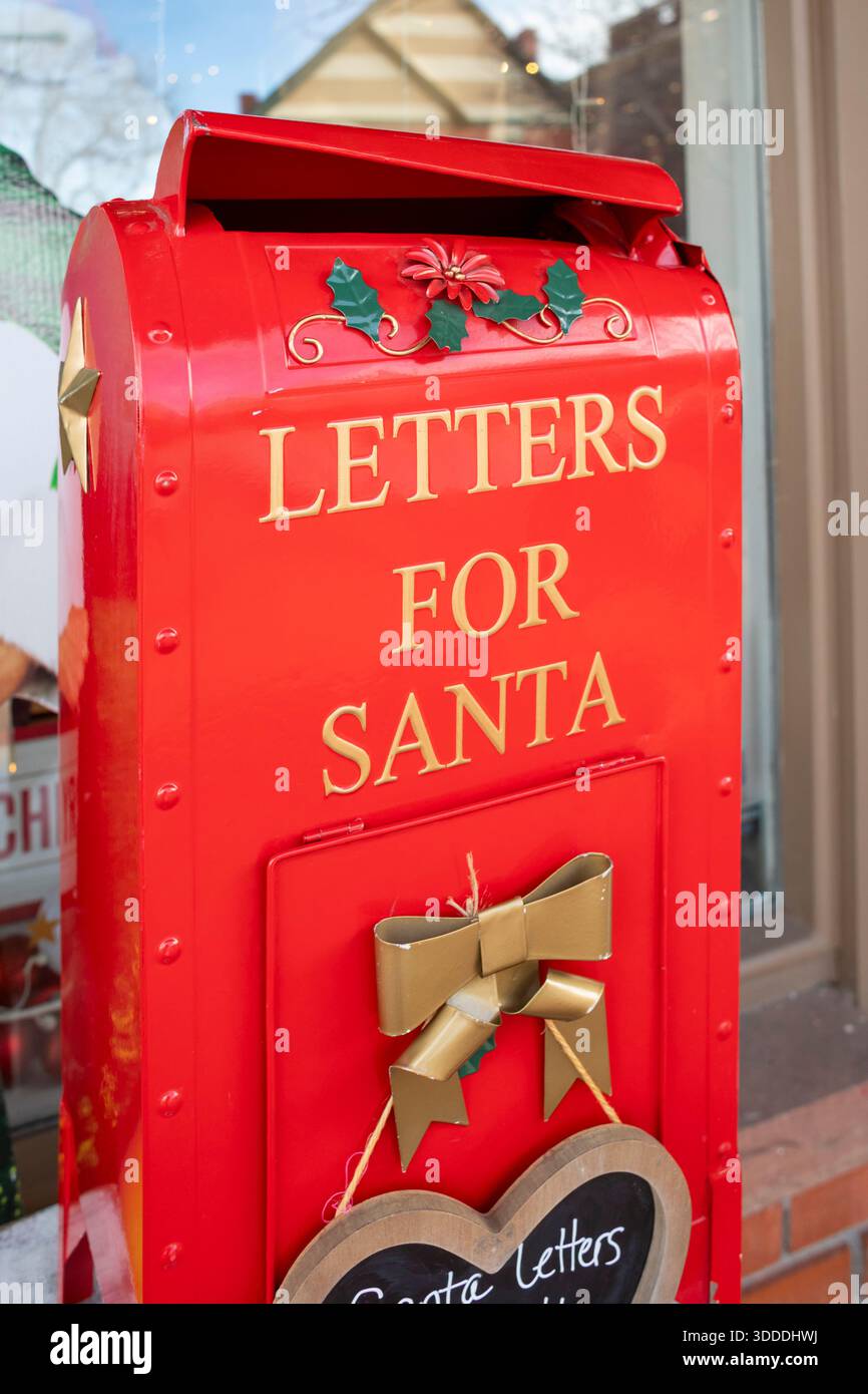 Arvada, Colorado - A mailbox for letters to Santa outside a store in Olde Town Arvada. Stock Photo