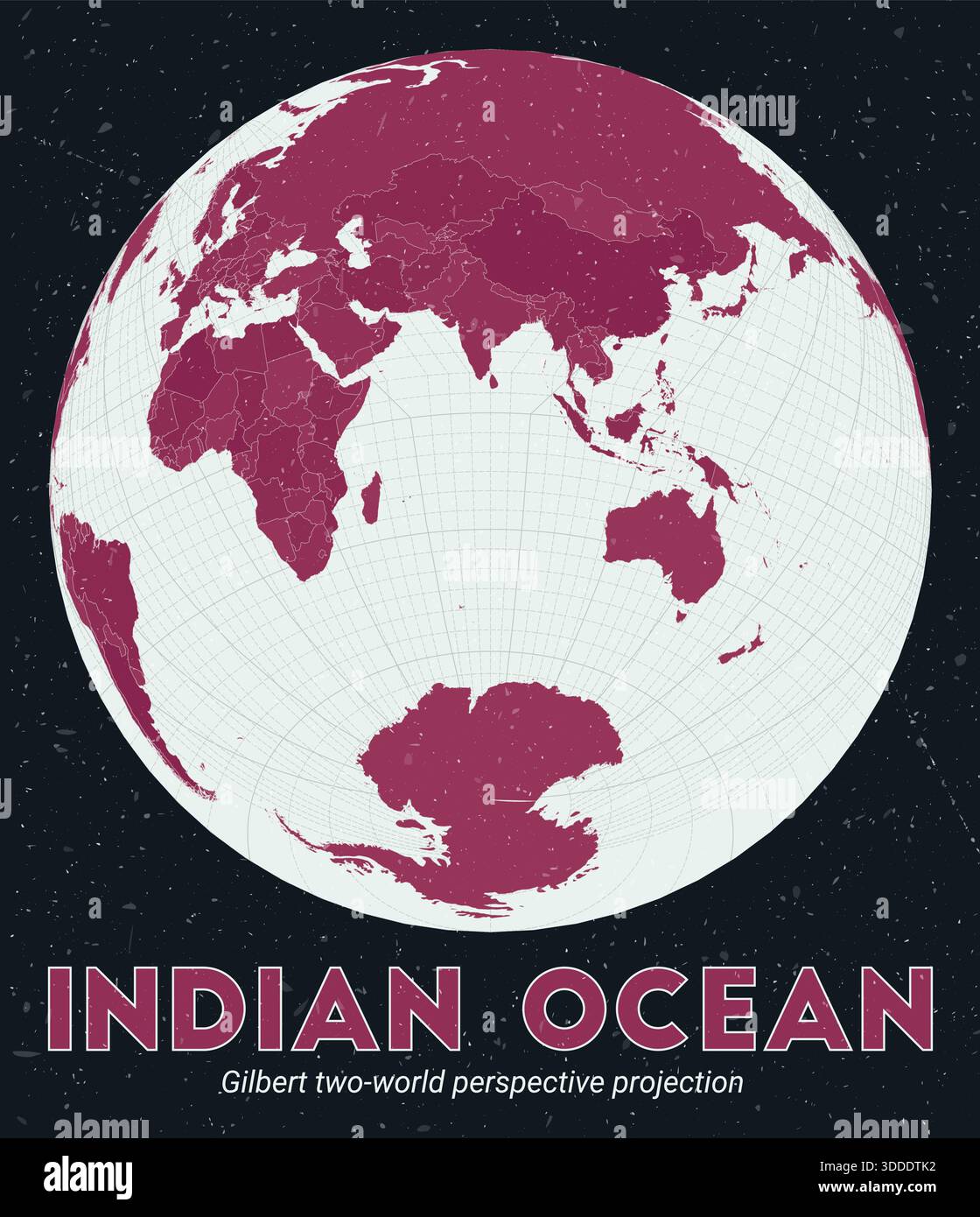 Indian Ocean. World map. Gilbert two-world perspective projection ...
