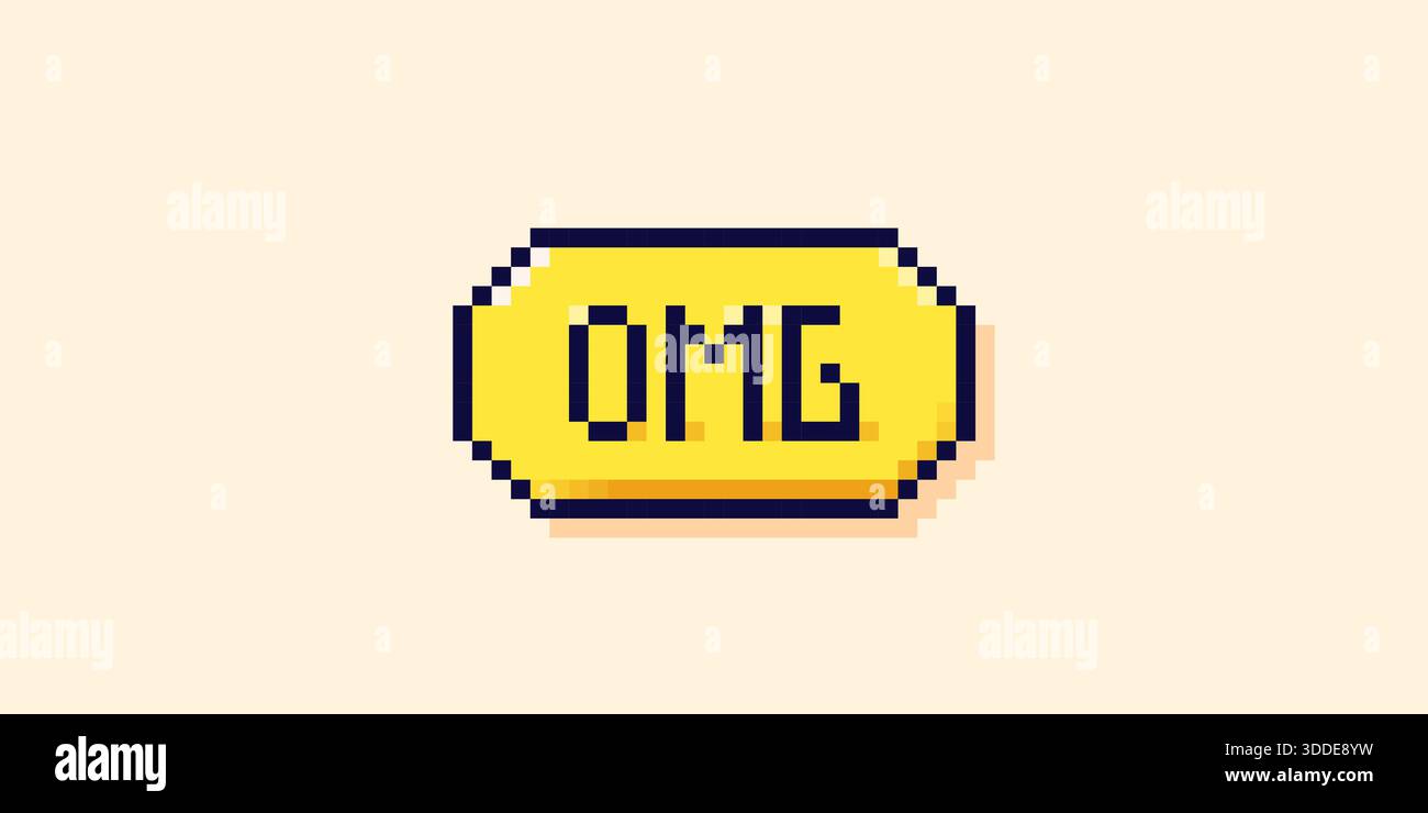 Pixel art UI cloud. Yellow Omg speech bubble. Stock Vector
