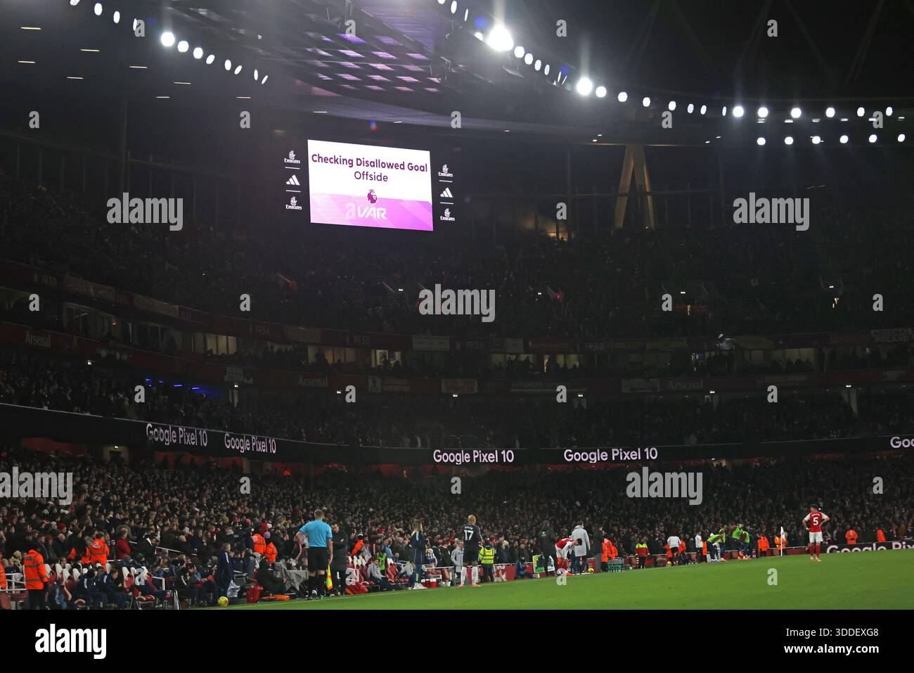 The electronic scoreboard shows VAR checking for a disallowed goal at ...