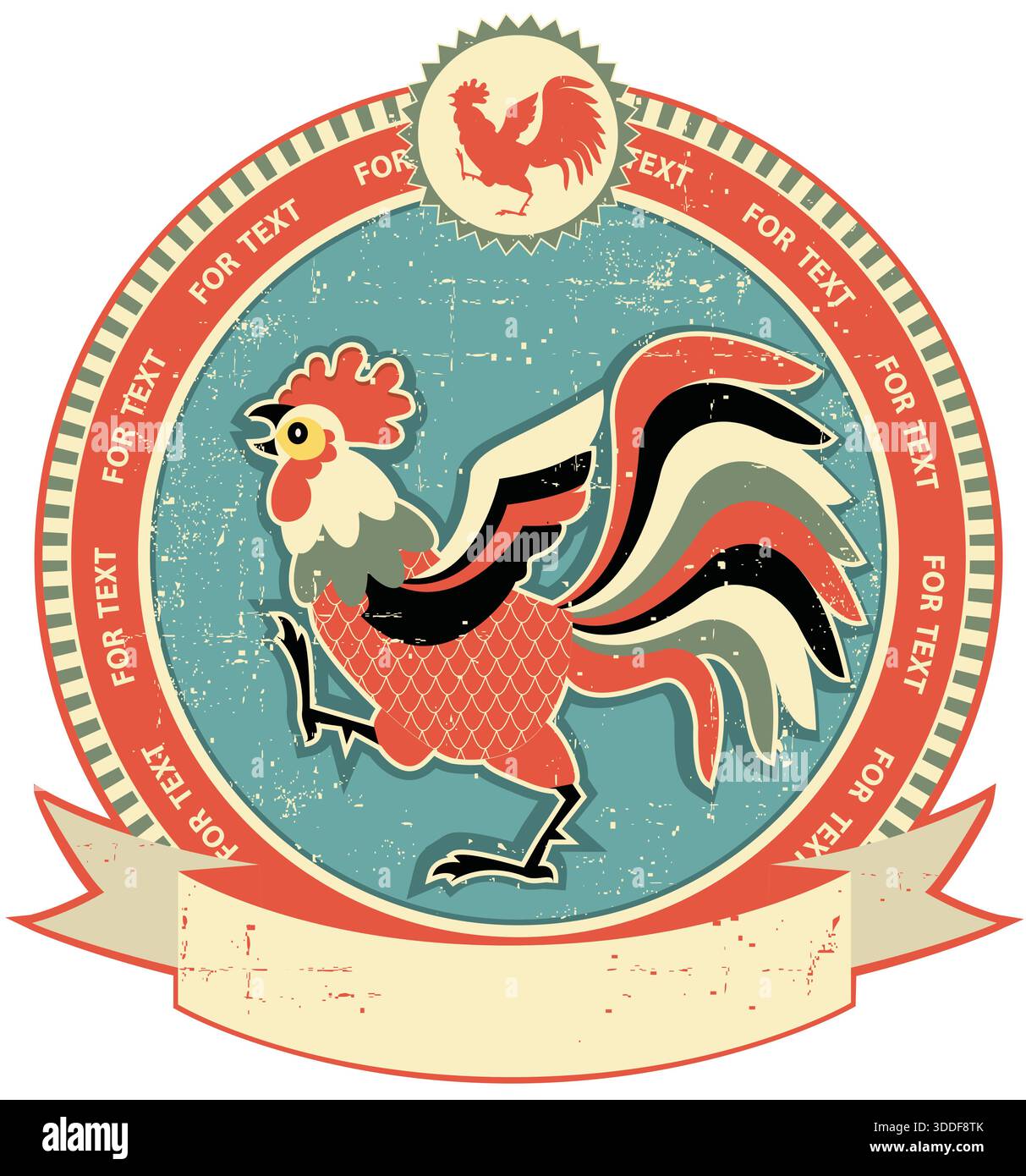 Old Roster Poster Rooster label on old paper texture.Vintage style Stock Vector Image ...