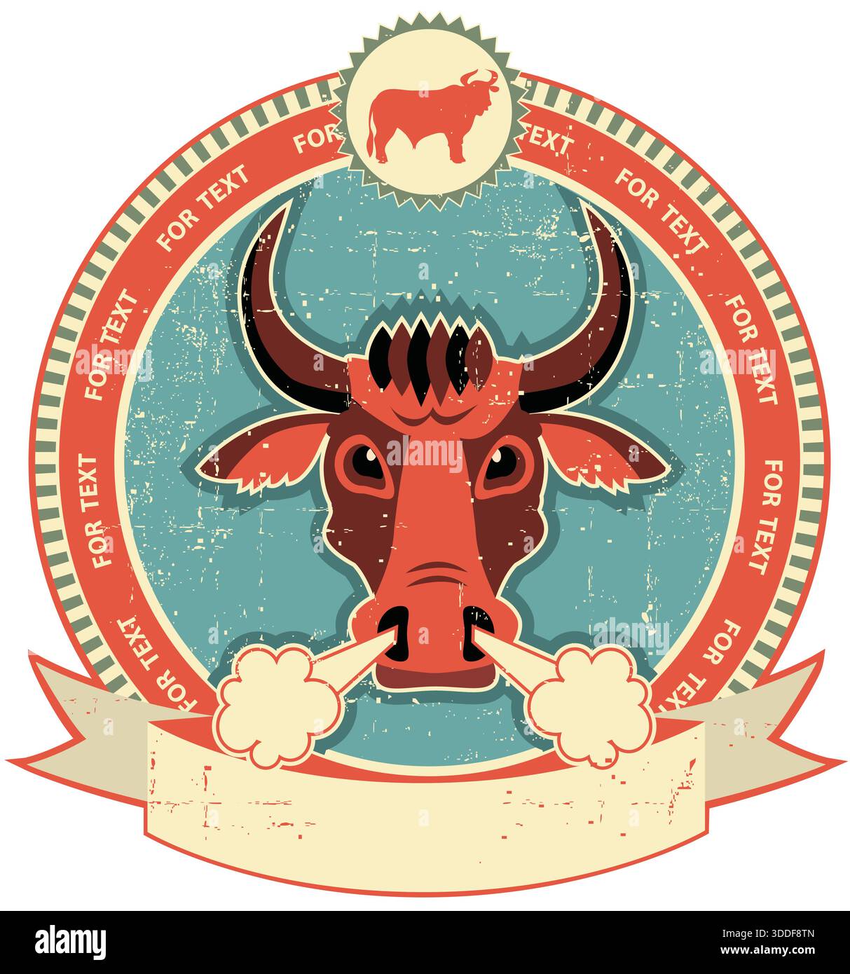 Bull head label on old paper texture.Vintage style Stock Vector Image ...