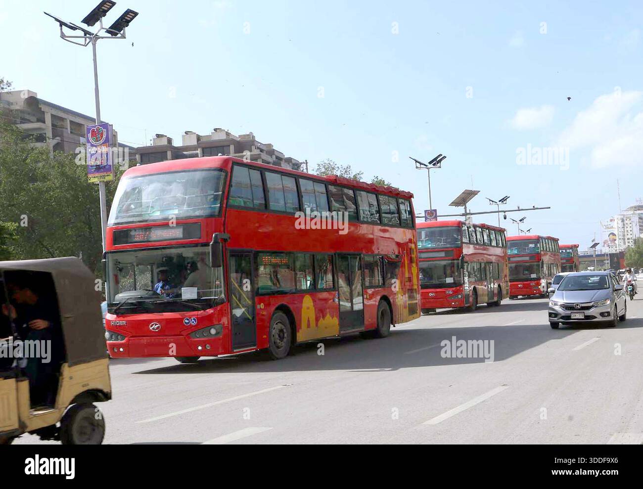 Modern double-decker buses being integrated into the Sindh Peoples Bus Service