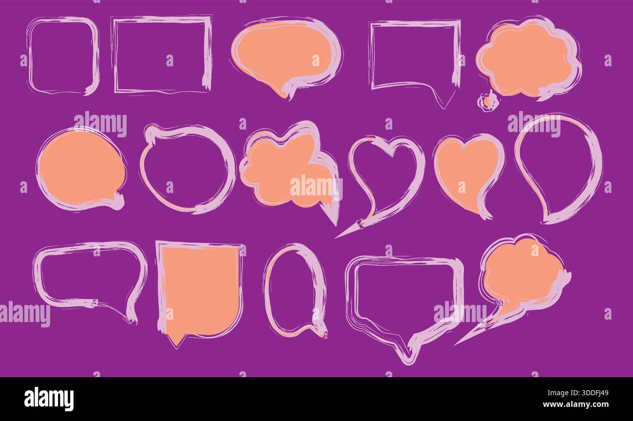 Hand Drawn Speech Bubble Collection Crayon Style Doodle Frames Colorful Chat Shapes Creative Comic Dialogue Elements Vector Illustration Set Stock Vector