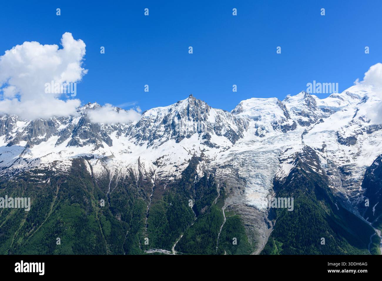 Expansive view of the Mont Blanc massif with dramatic snow-covered ...