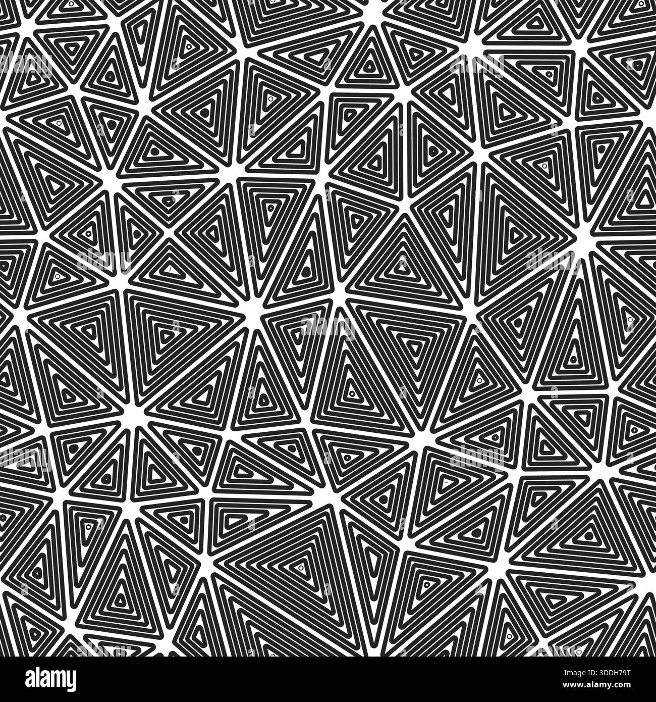 Minimal geometric background. Medium triangle size. Multiple repeated inner triangles. Black and white style. Repeatable pattern. Stock Vector