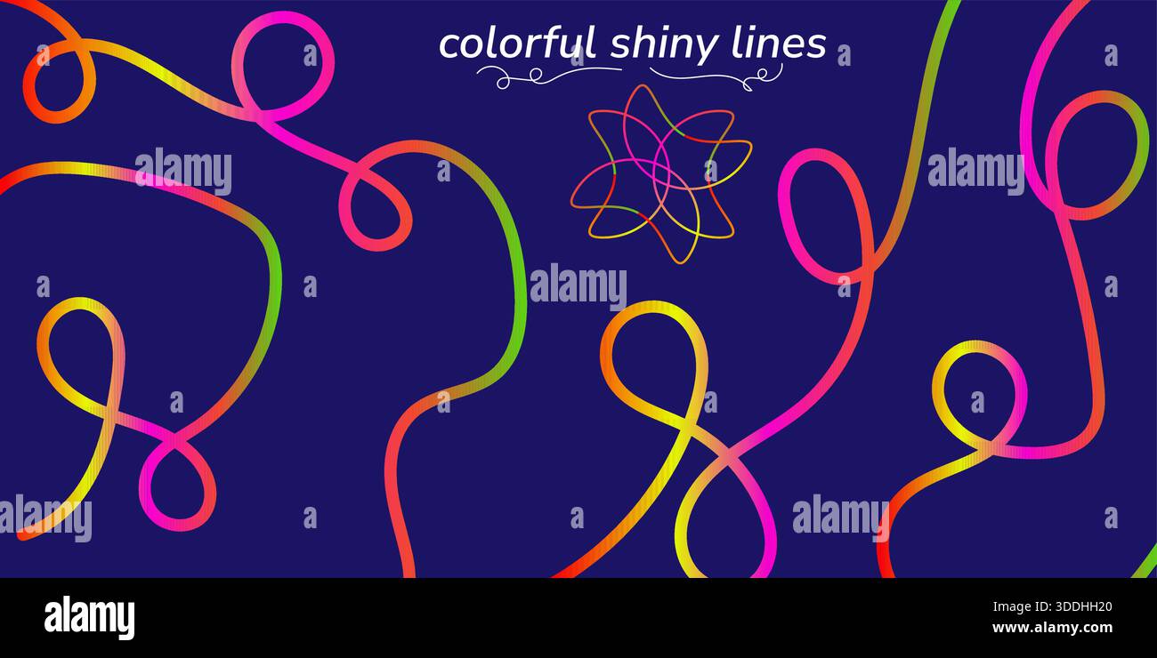 Abstract Glowing Gradient Lines Vibrant Neon Digital Background on Dark Blue Stock Vector