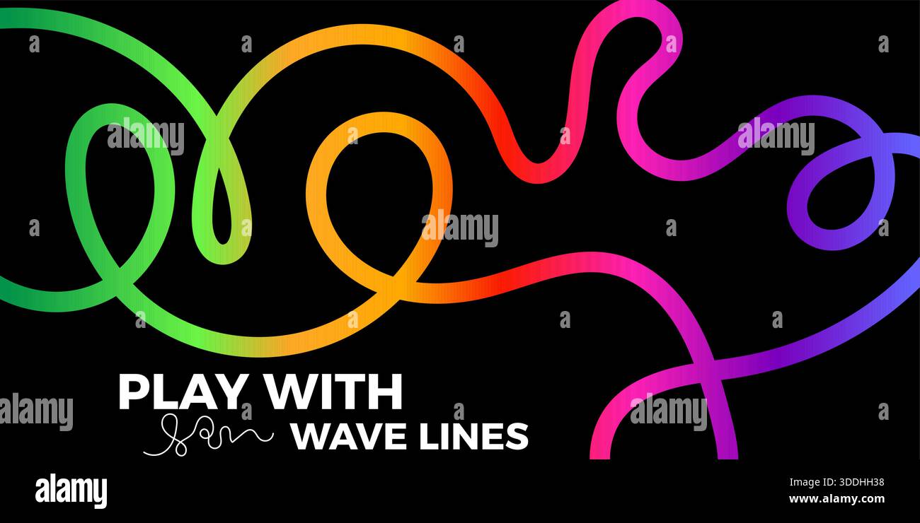 Wavy Gradient Lines Vibrant Rainbow Spectrum on Dark Modern Tech Background Stock Vector