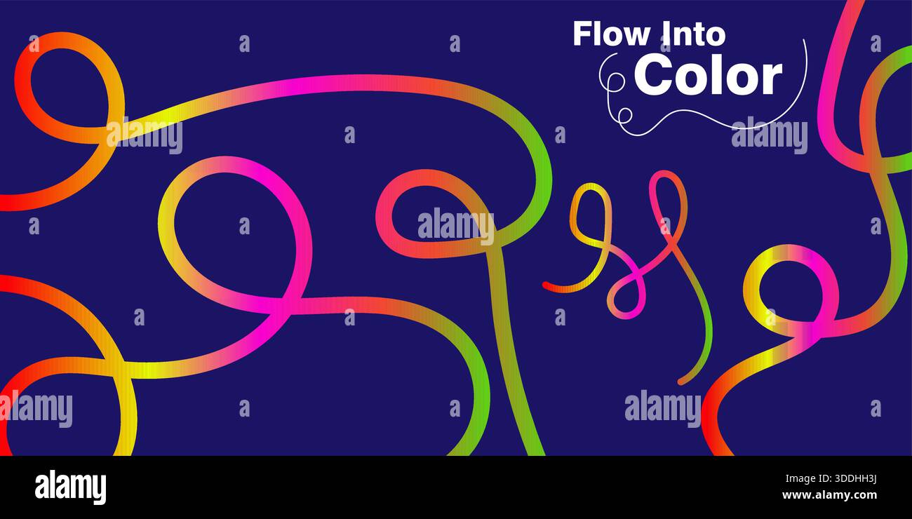 Abstract Flowing Gradient Lines Vibrant Neon Digital Background on Dark Blue Stock Vector