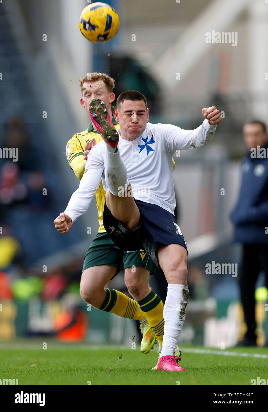 Blackburn Rovers' Lewis Miller and Wrexham's Sam Smith battle for the ...
