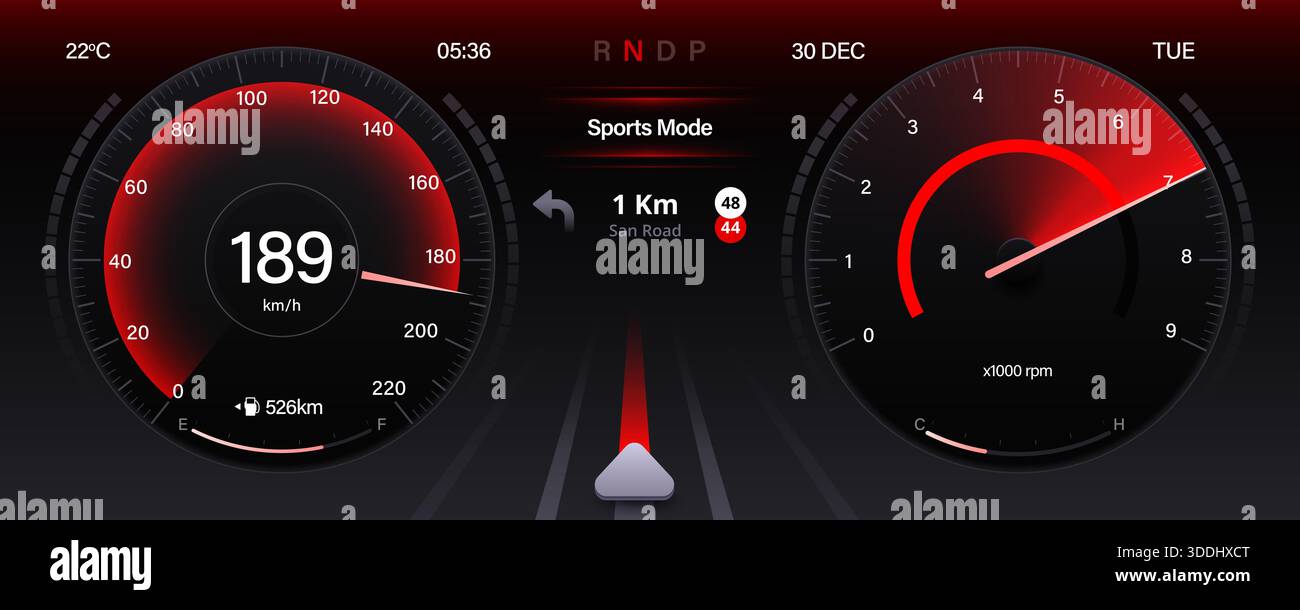 Auto dashboard with gauge of speed, tachometer, odometer. Digital ...