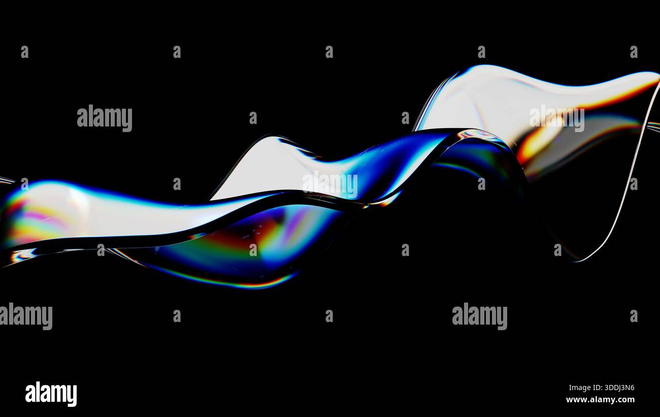 Waves of shiny material flow across a black background. Colors bounce ...