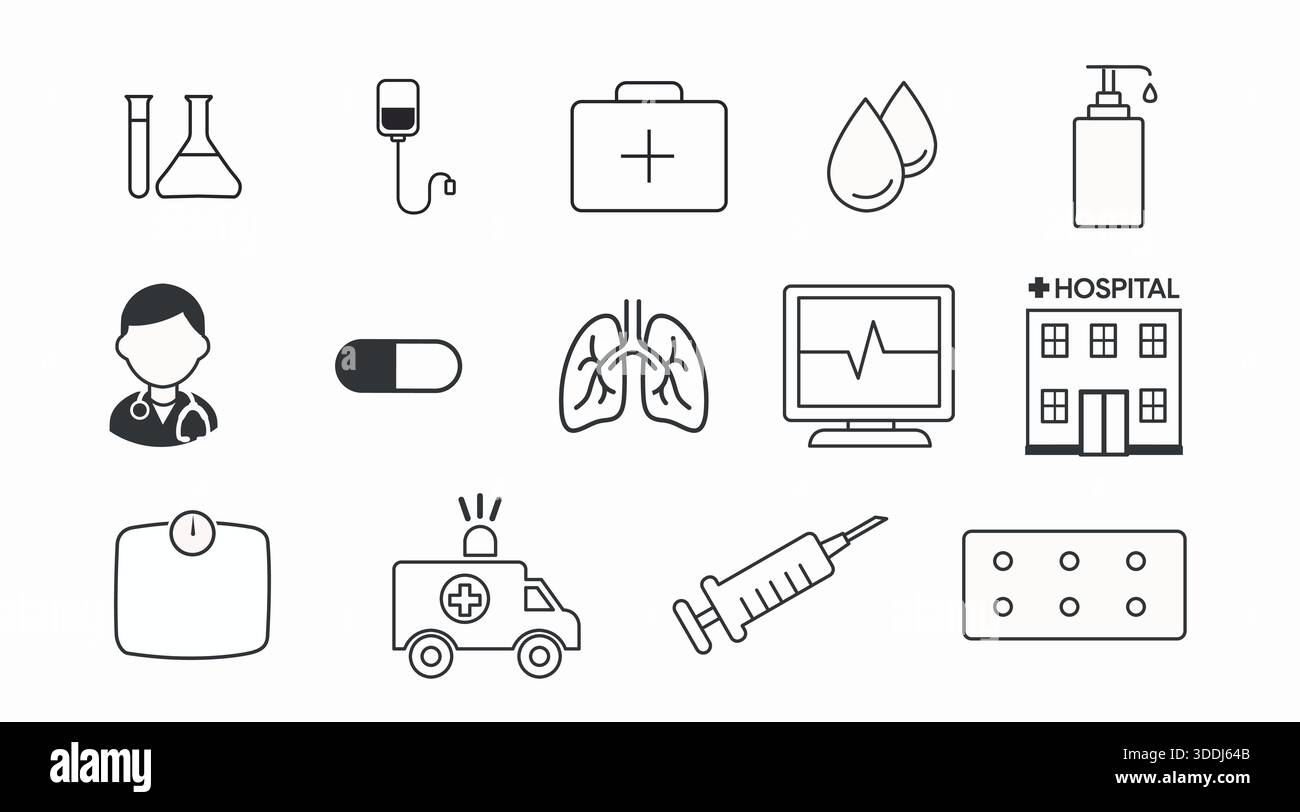 Black and White Medical Icons Set – Healthcare, Hospital, and Medicine ...