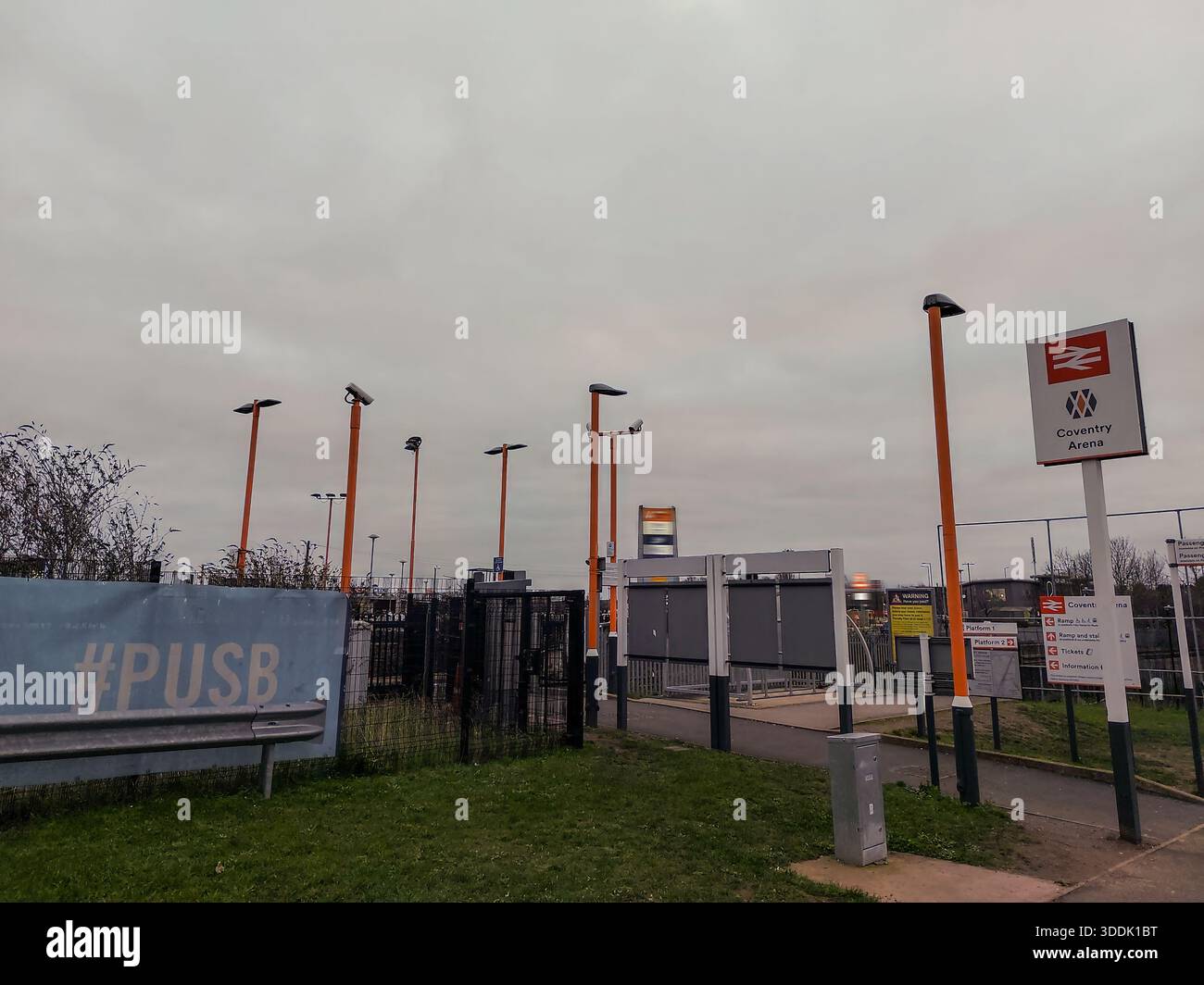 The Coventry Arena train stop outside in the West Midlands, UK - Stock Image