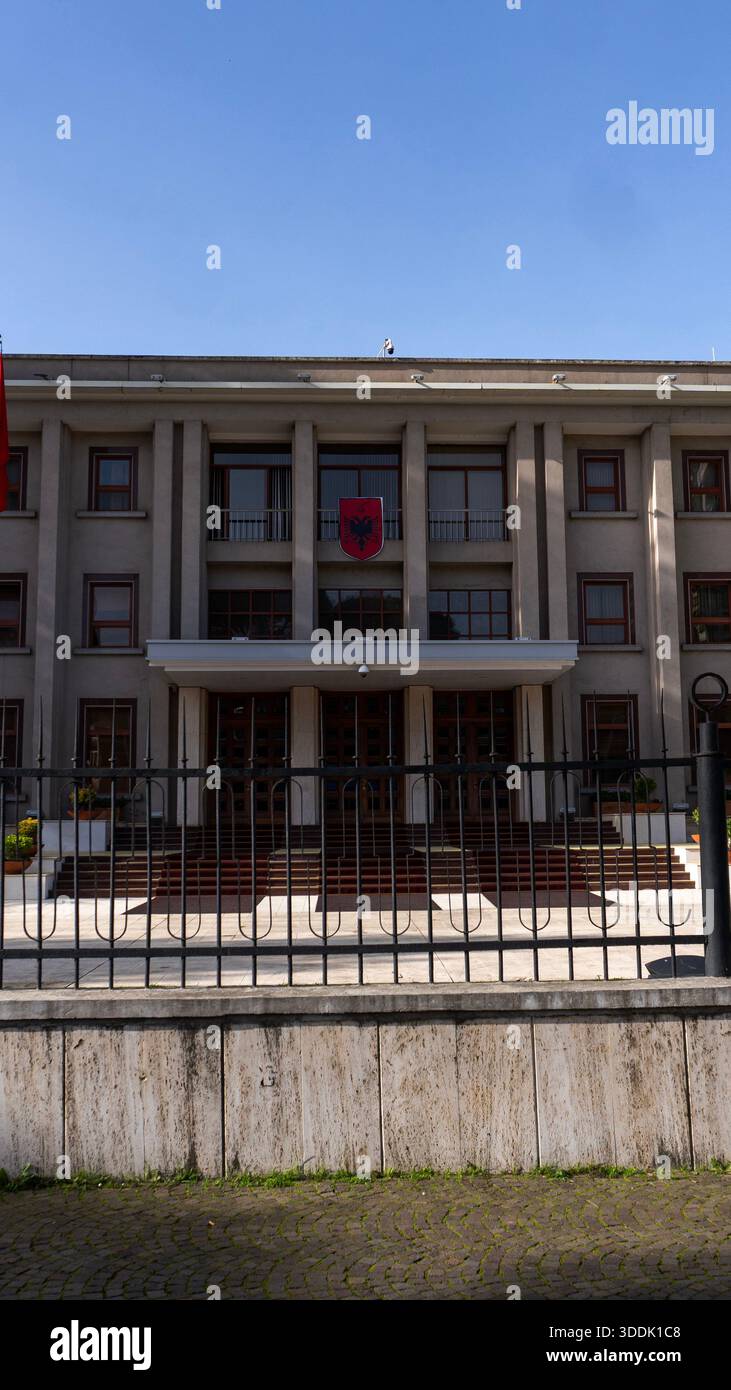 A 9:16 Portrait image of the Presidential Office Building in Tirana, Albania - Stock Image