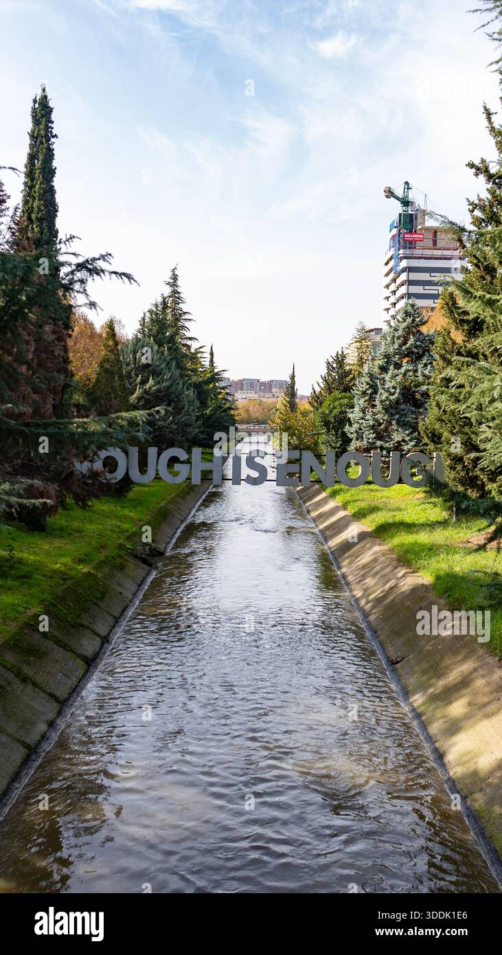 A 9:16 Portrait image of the Lana River in the centre of Tirana, Albania - Stock Image