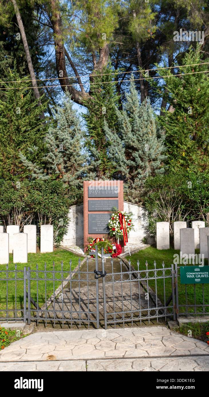 A 9:16 Portrait image of the Commonwealth War Graves Cemetery in the Tirana Lake Park, Albania - Stock Image