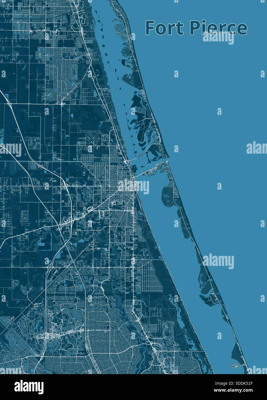Map Of Fort Pierce Florida Is Presented In Shades Of Blue The City S Map Of Fort Pierce Florida Is Presented In Shades Of Blue The Citys Layout Is Depicted With Fine White Lines Streets And Roads 3DDK52F 
