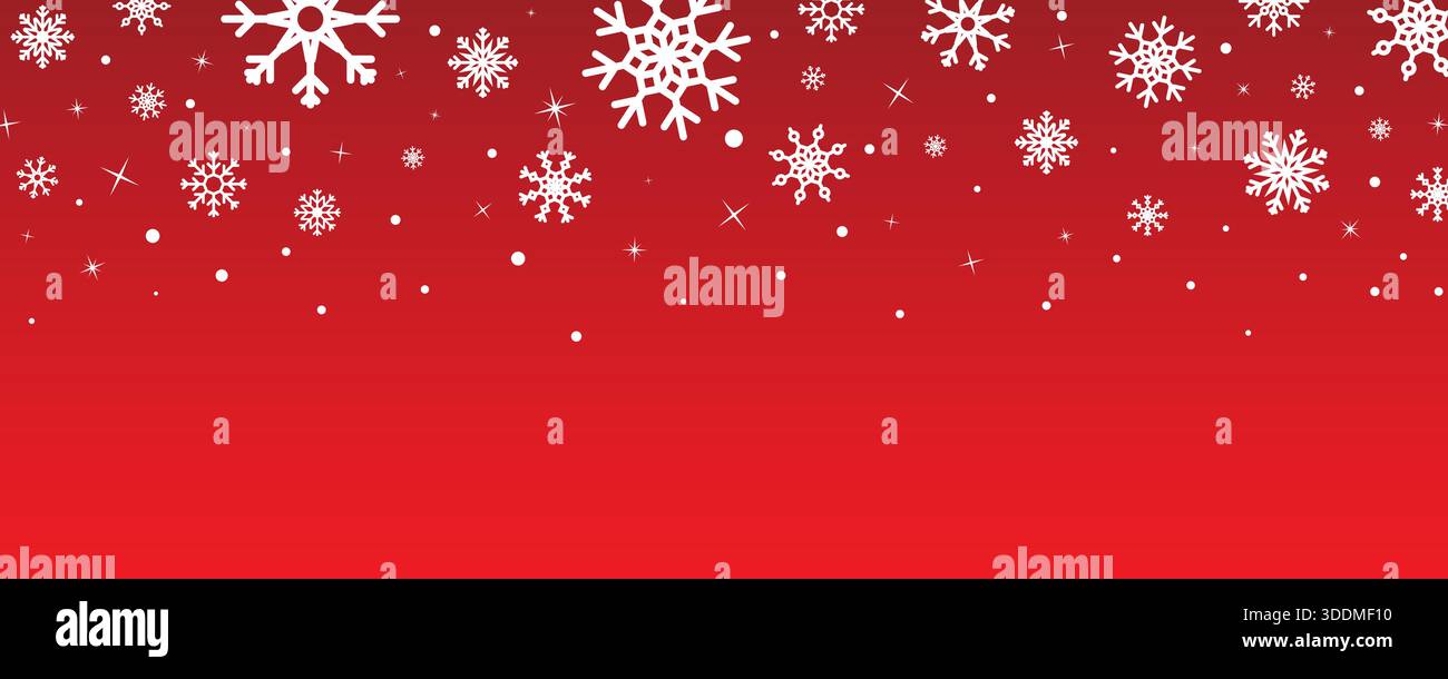 Christmas red background with falling white snowflakes border Stock Vector