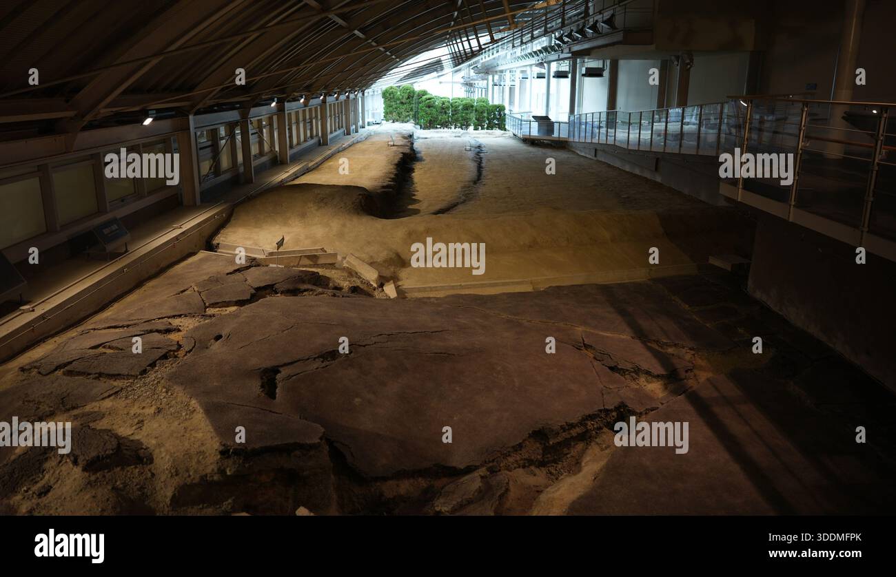 A photo shows the Nojima Fault Preservation Hall in the Kita-Awaji ...