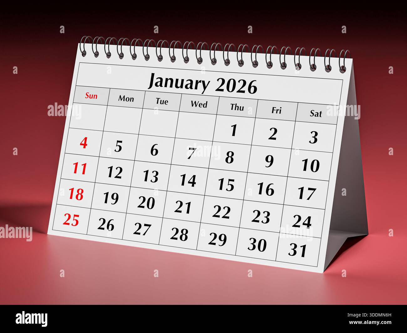 January 2026 calendar one hi-res stock photography and images - Alamy