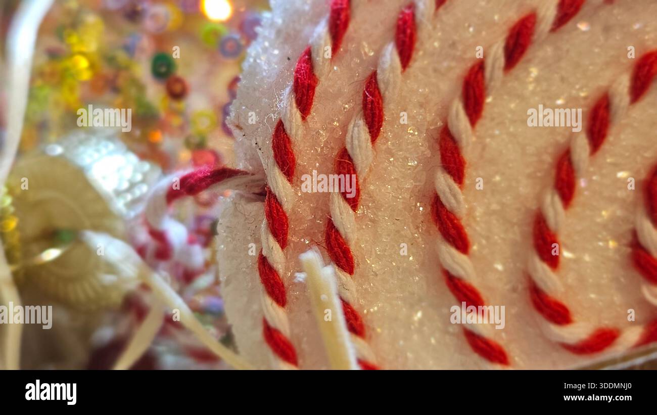 Colorful Christmas Ornament with Sequins Close Up - Smartphone Captured Stock Image