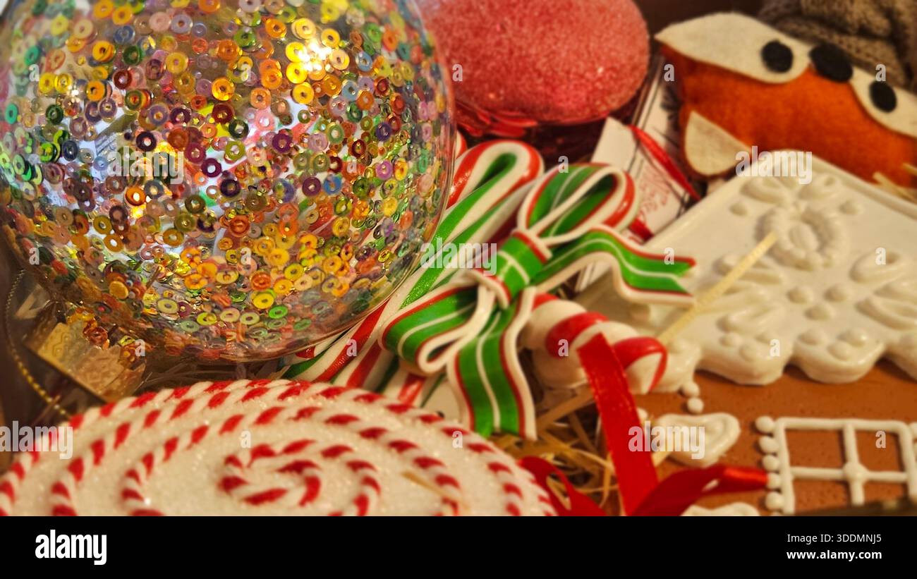 Colorful Christmas Ornament with Sequins Close Up - Smartphone Captured Stock Image