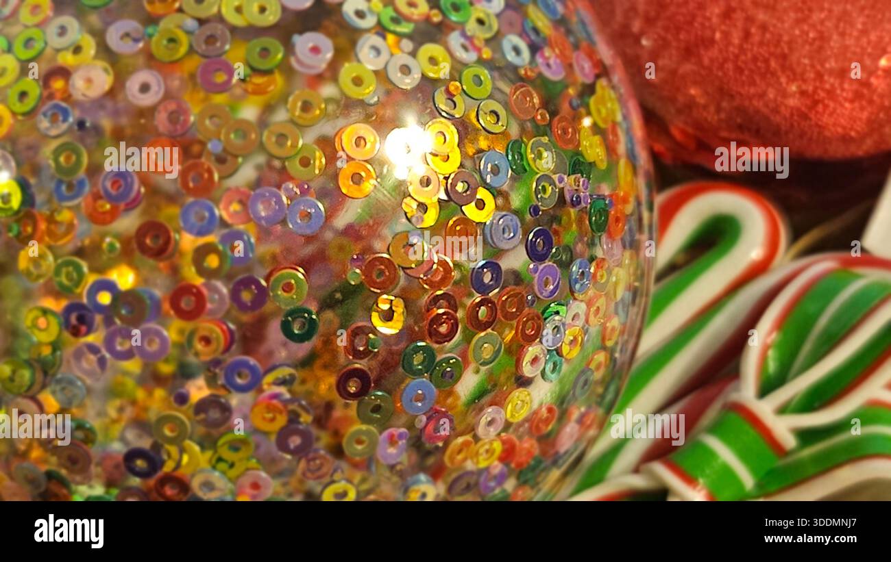 Colorful Christmas Ornament with Sequins Close Up - Smartphone Captured Stock Image