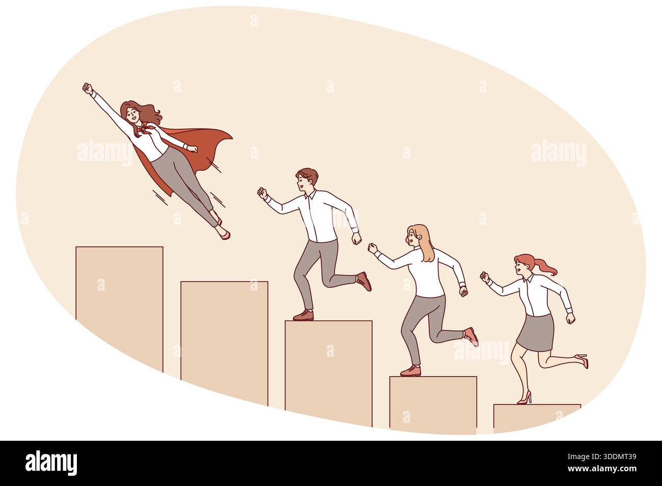 Super Teamwork Team of business people climbs charts together and achieves success ...