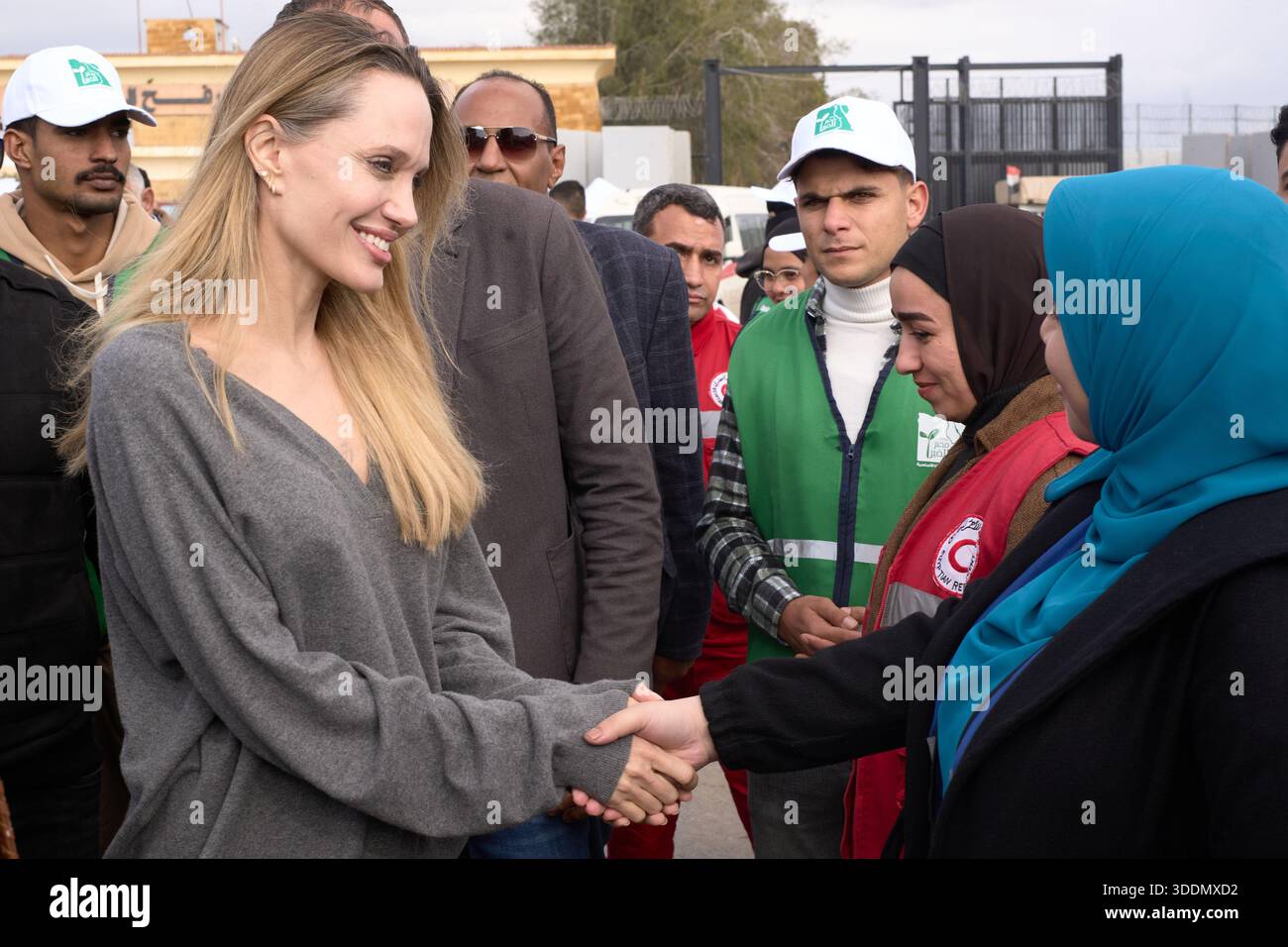 American actor and film producer Angelina Jolie, front left, greets Red ...