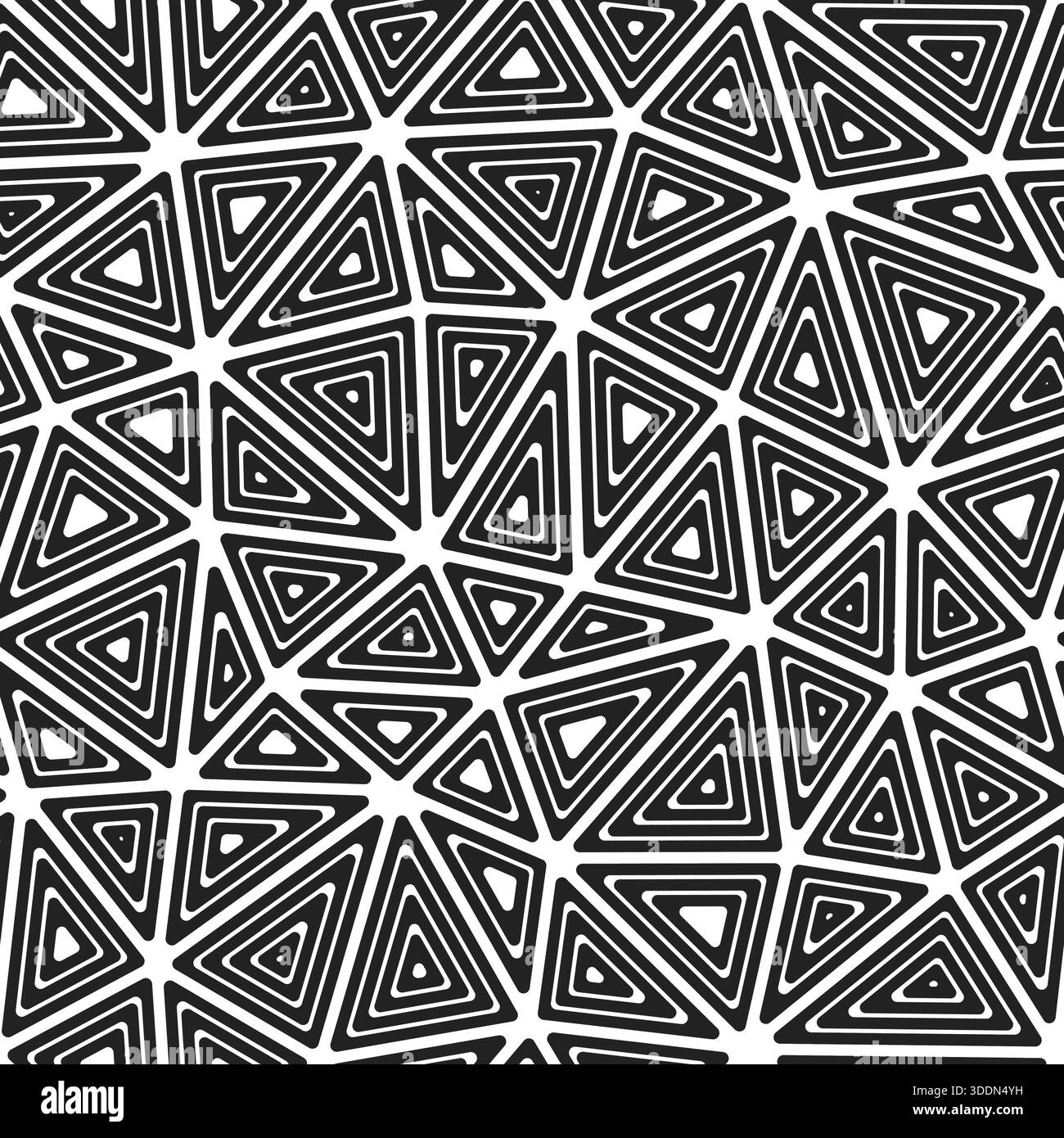 Tileable abstract background. Multiple repeated inner triangles. Large triangle size. Black and white style. Seamless pattern. Trending vector tiles. Stock Vector