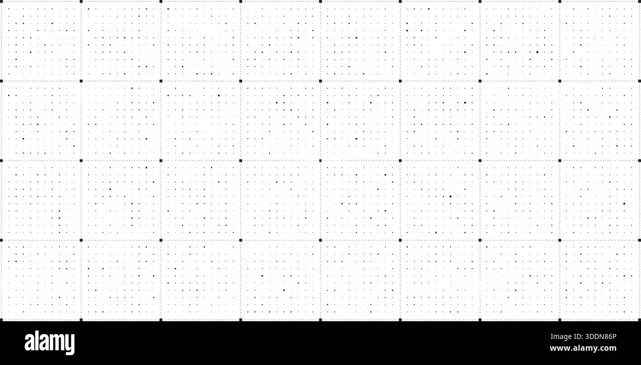 Black random dot grid texture on white background. FUI science grid backdrop. Math or technological notebook blank sheet. Stock Vector