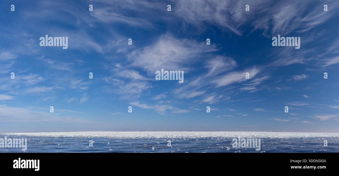 Drift ice / brash ice consists of ice floes in the Arctic Ocean around Svalbard / Spitsbergen in summer Stock Photo