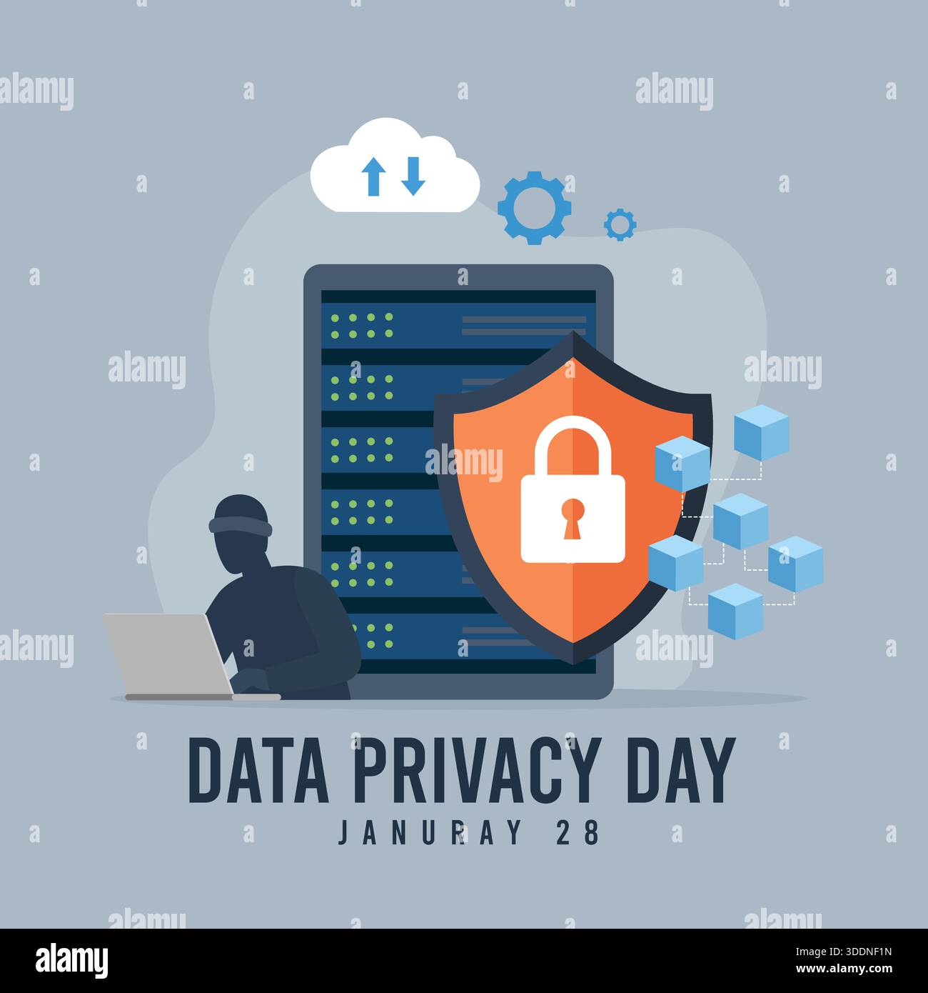 Data Privacy Day Illustration: Cybersecurity, Data Protection & Online Security Stock Vector