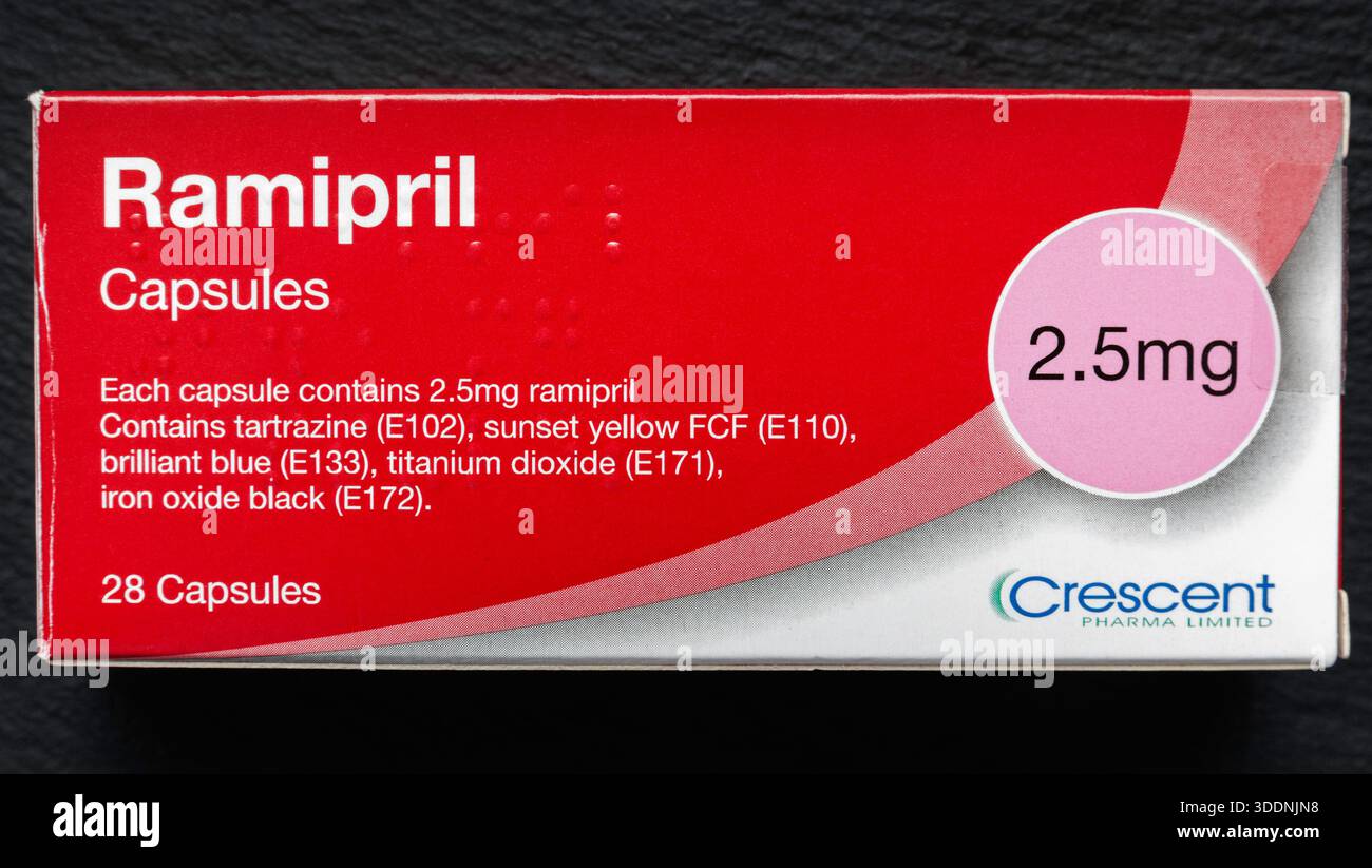 Packet of Ramipril 2.5mg capsules by Crescent Pharma Limited, belonging ...