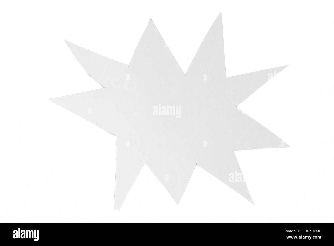 Starburst style white paper shape isolated on white background, dynamic accent for labels and stickers. Stock Photo