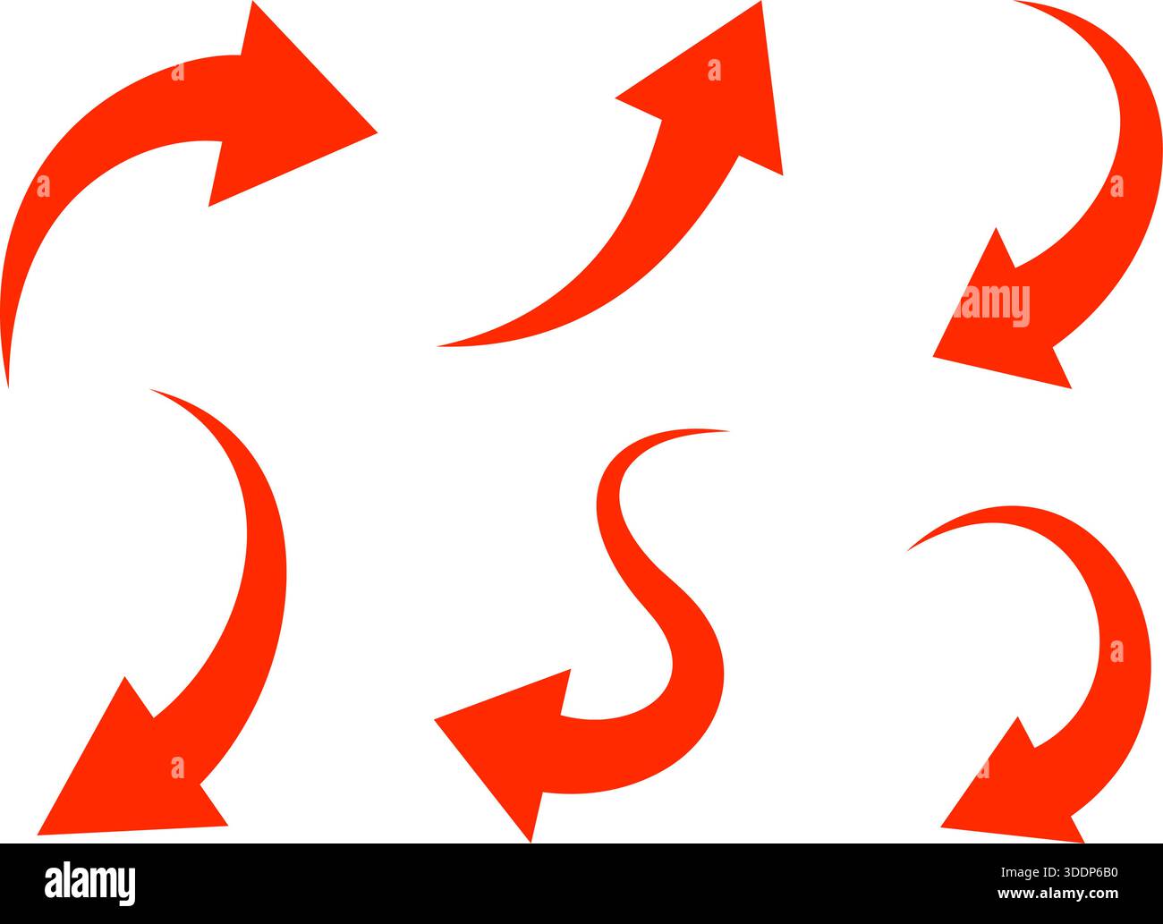 Red minimal curved arrows. Vector direction arrows for navigation and visual flow Stock Vector