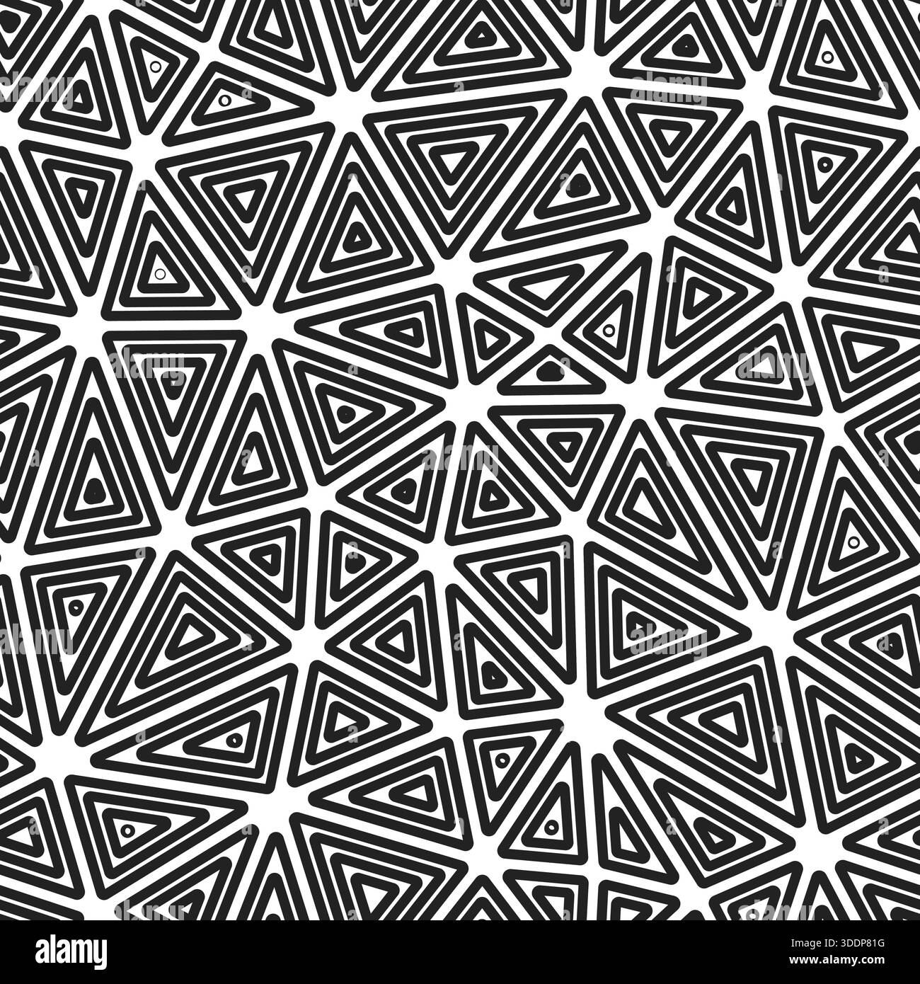 Abstract background with mosaic triangle shapes. Large triangle sizes. Multiple repeated inner triangles. Black and white style. Repeatable pattern. Stock Vector