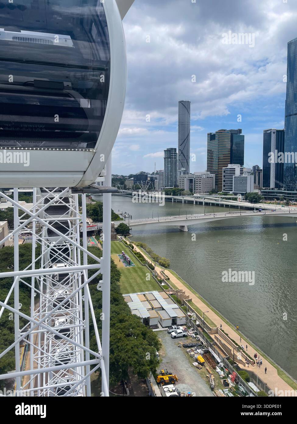 View of the Brisbane River and CBD skyline from a capsule on the Wheel of Brisbane at South Bank, Queensland, Australia - Smartphone Captured Stock Image