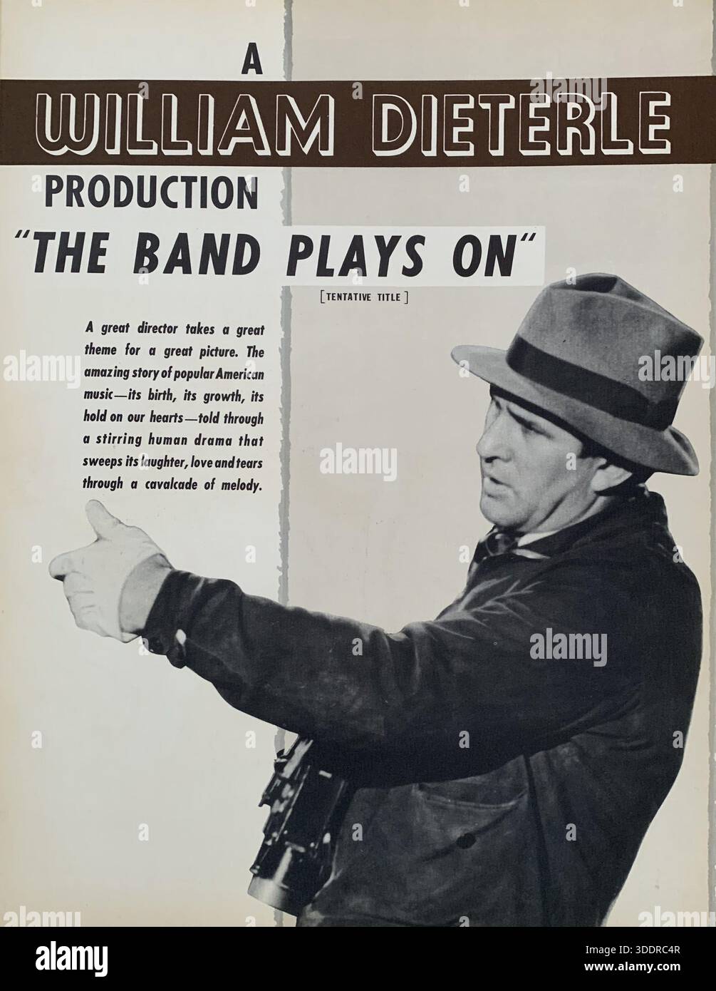 Promotional Artwork for the WILLIAM DIETERLE production THE BAND PLAYED ON (released as SYNCOPATION in 1942) featuring CHARLIE BARNET BENNY GOODMAN HARRY JAMES GENE KRUPA and JOE VENUTI from RKO Radio Pictures Exhibitor's Year Book for the 1941 - 1942 Season Stock Photo