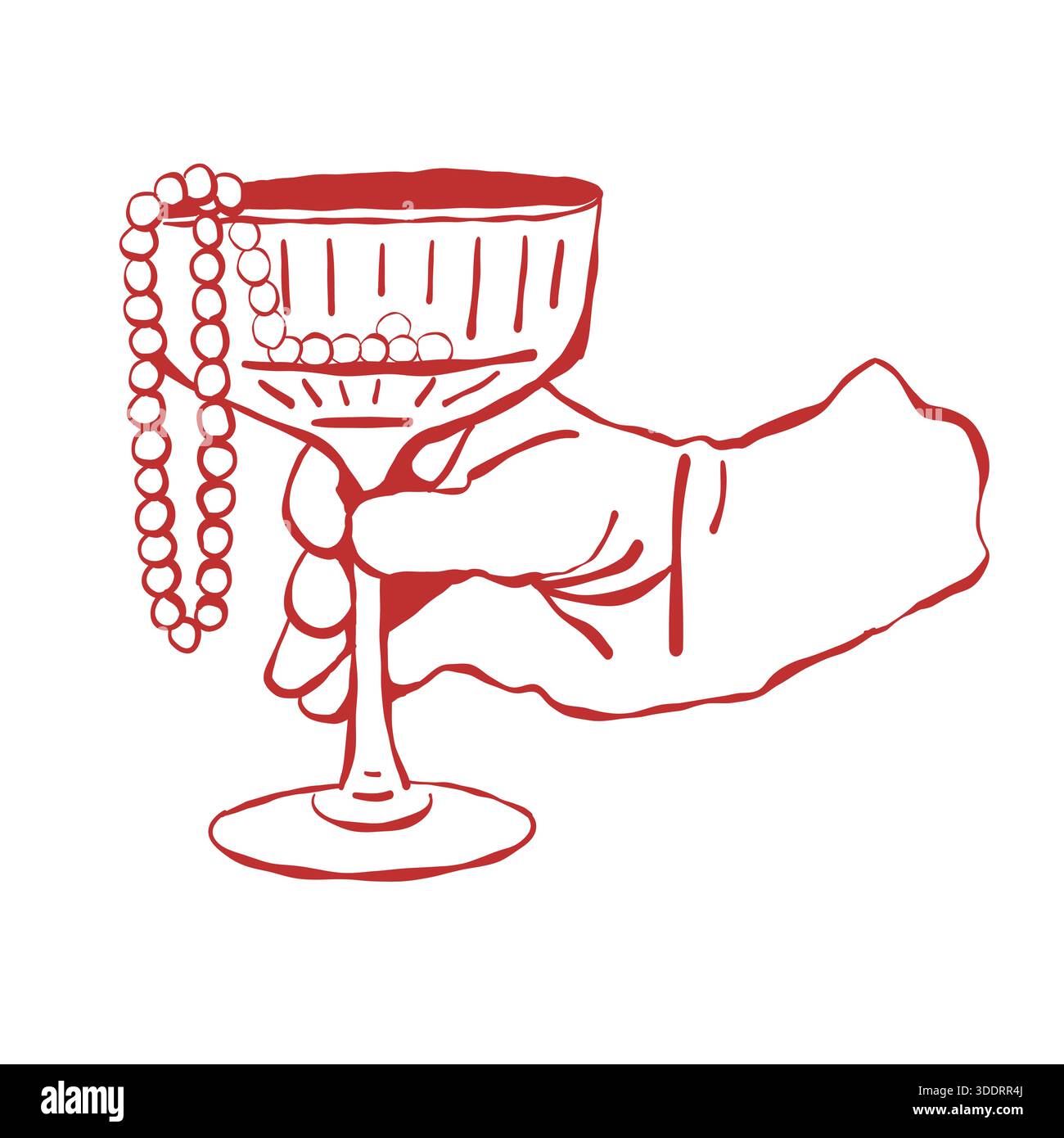 A gloved hand holding a wine glass with a pearl strand. Vector illustration  with a red outline for Christmas, Valentines Day, weddings, and birthdays  Stock Vector Image & Art - Alamy