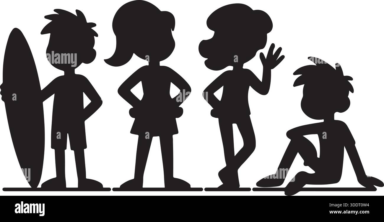 Cartoon Character Silhouettes Vector Illustration Set Stock Vector