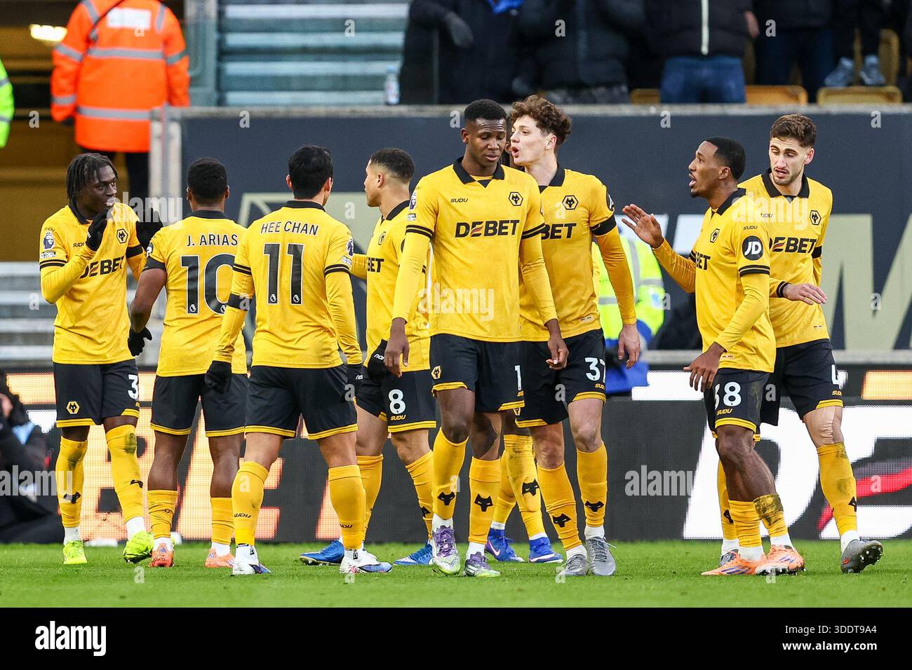 Wolverhampton Wanderers players celebrate the goal by 36, Mateus Mane ...