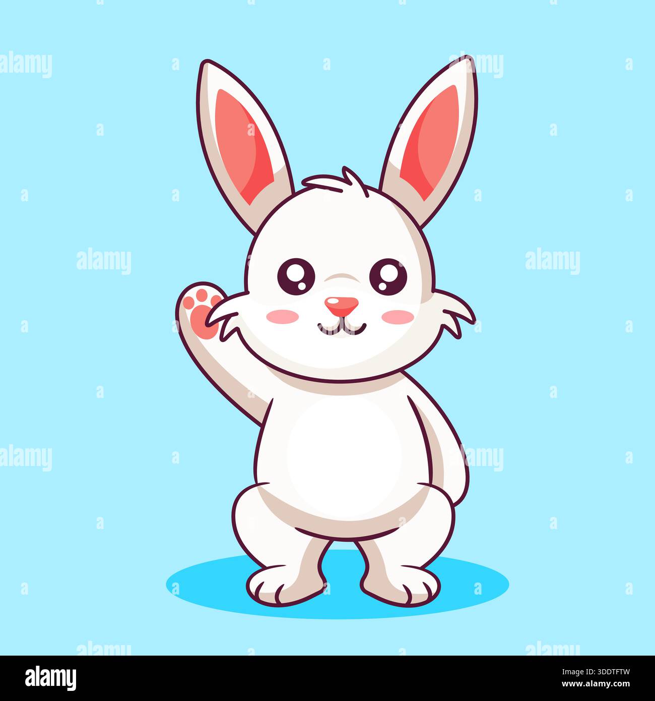 Cute White Bunny Waving Hello Vector Illustration Cartoon Design Kawaii ...